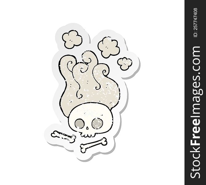 Retro Distressed Sticker Of A Cartoon Skull And Bones