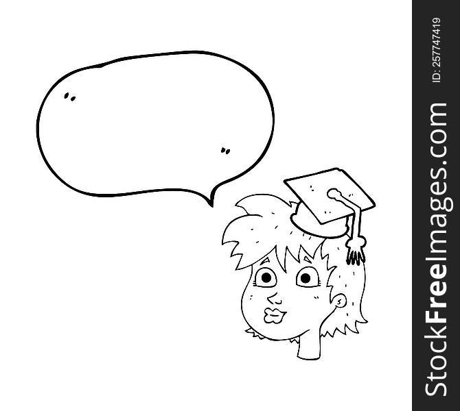 freehand drawn speech bubble cartoon woman wearing graduate cap. freehand drawn speech bubble cartoon woman wearing graduate cap