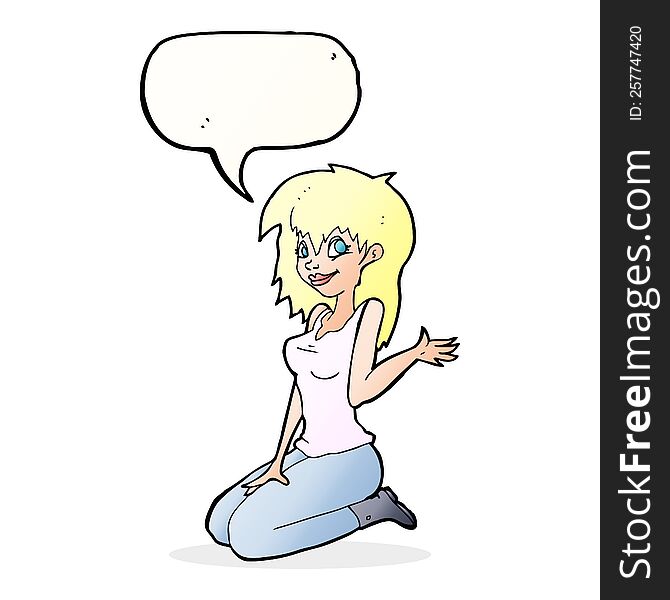 Cartoon Pretty Girl Waving With Speech Bubble