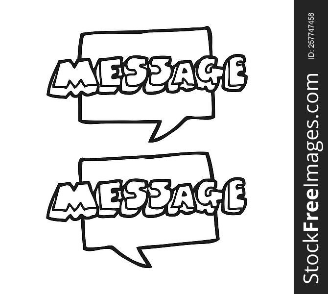 freehand drawn black and white cartoon message texts