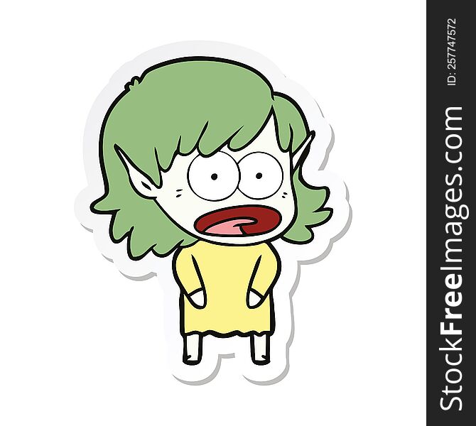 sticker of a cartoon shocked elf girl