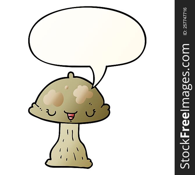 cartoon toadstool with speech bubble in smooth gradient style