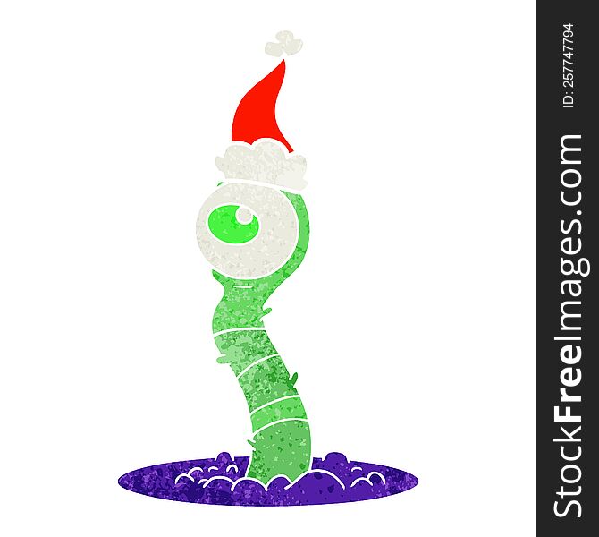 Retro Cartoon Of A Alien Swamp Monster Wearing Santa Hat