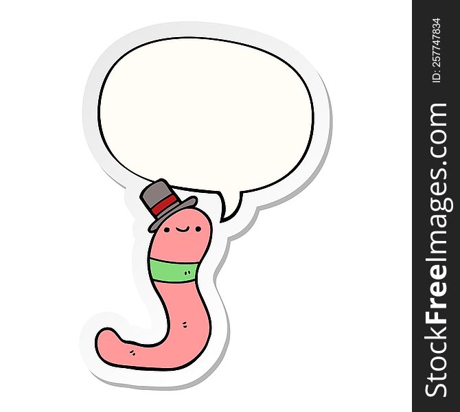 cute cartoon worm with speech bubble sticker. cute cartoon worm with speech bubble sticker