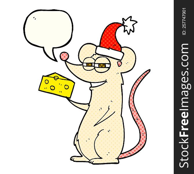 freehand drawn comic book speech bubble cartoon christmas mouse