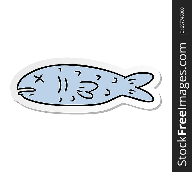 hand drawn sticker cartoon doodle of a dead fish