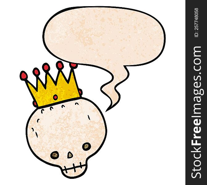 Cartoon Skull And Crown And Speech Bubble In Retro Texture Style