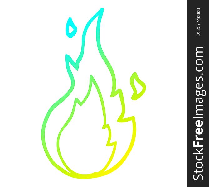 cold gradient line drawing of a cartoon flame symbol