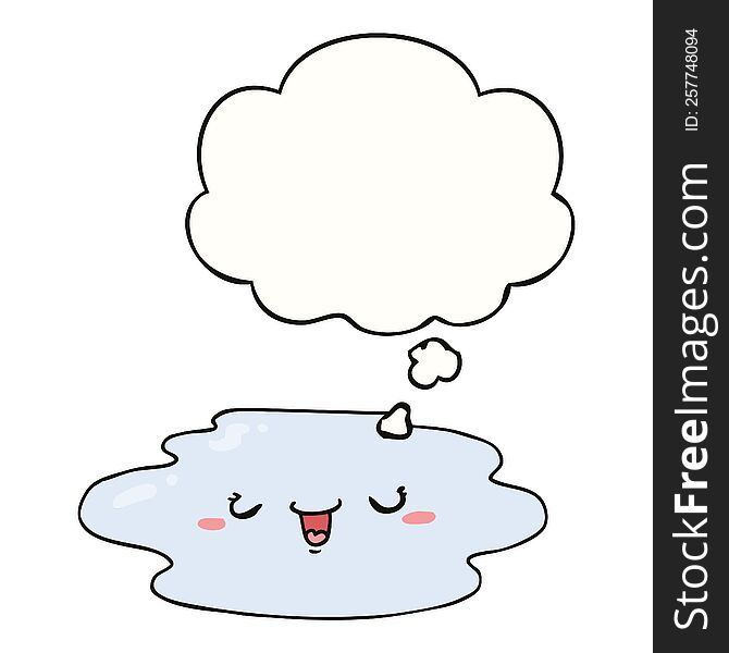 cartoon puddle with face with thought bubble. cartoon puddle with face with thought bubble