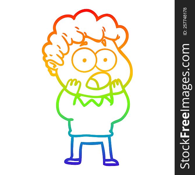 rainbow gradient line drawing cartoon man gasping in surprise