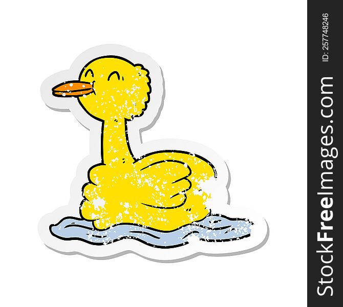 distressed sticker of a cartoon duck