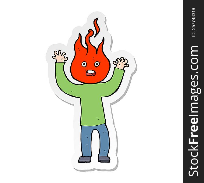 sticker of a cartoon man with head on fire