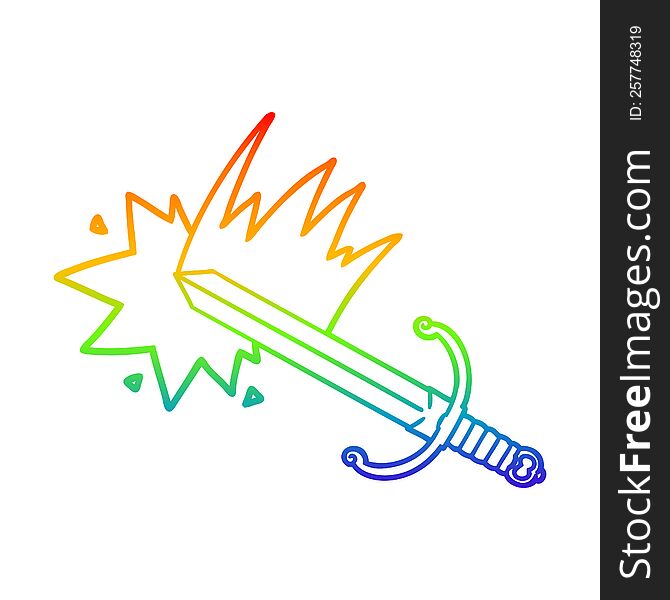 rainbow gradient line drawing swinging cartoon sword