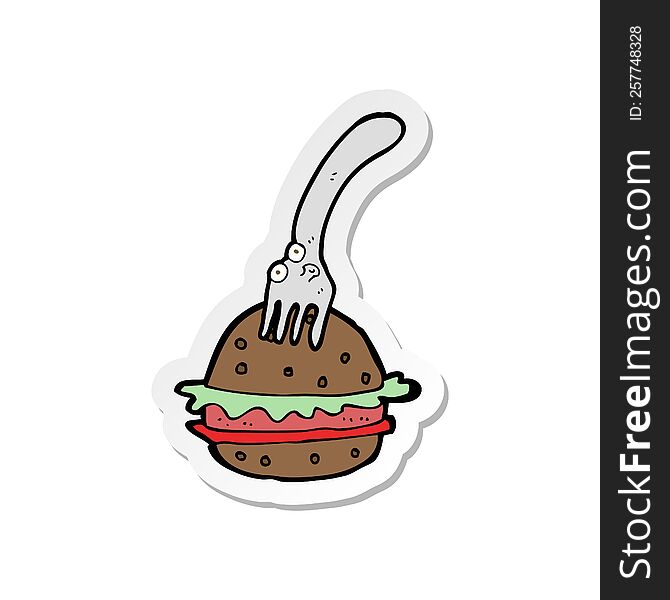 Sticker Of A Cartoon Fork And Burger