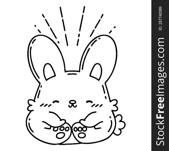 Traditional Black Line Work Tattoo Style Happy Rabbit