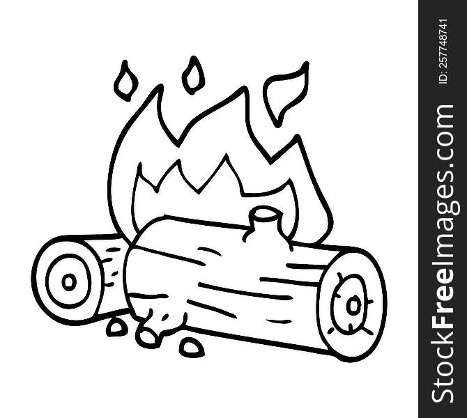 line drawing cartoon burning logs