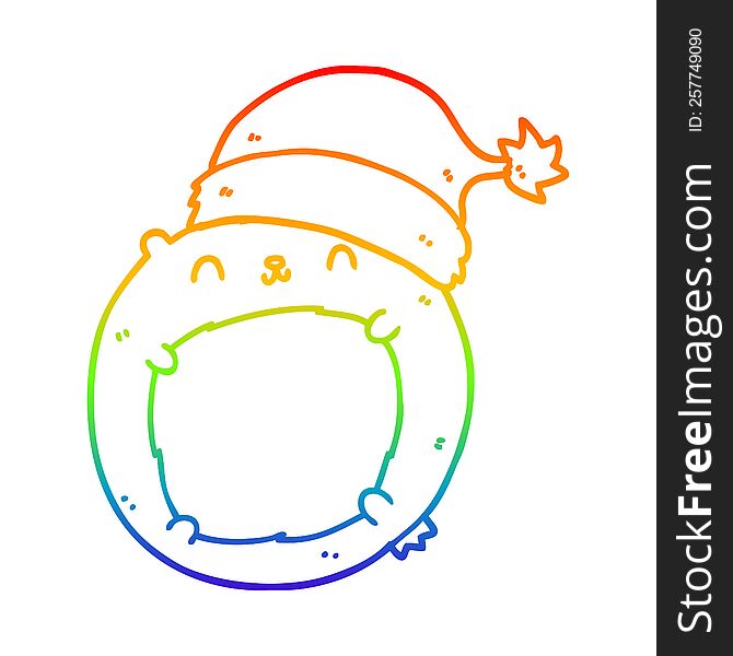 rainbow gradient line drawing of a cute cartoon christmas bear