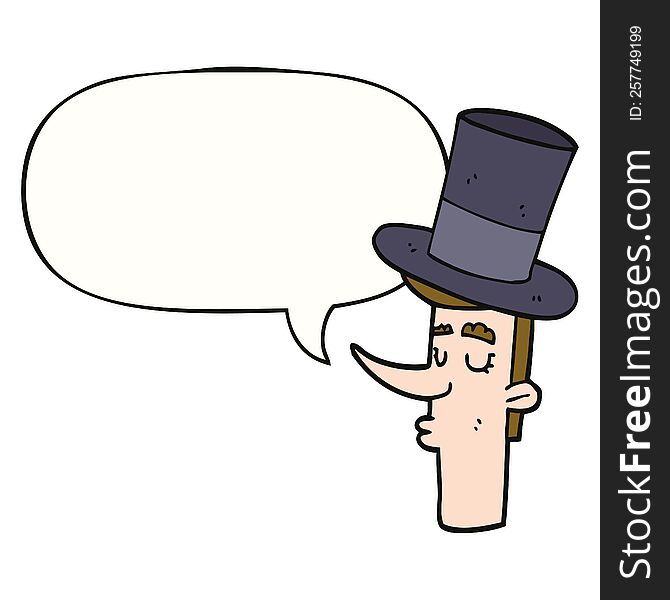 Cartoon Man Wearing Top Hat And Speech Bubble