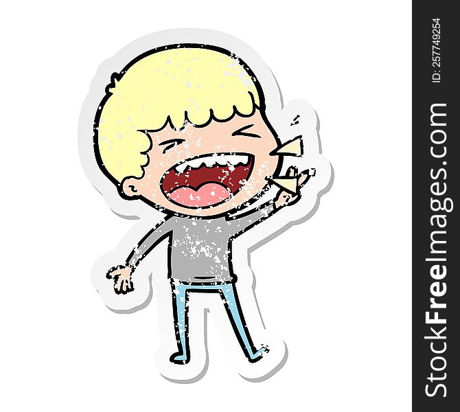 distressed sticker of a cartoon laughing man