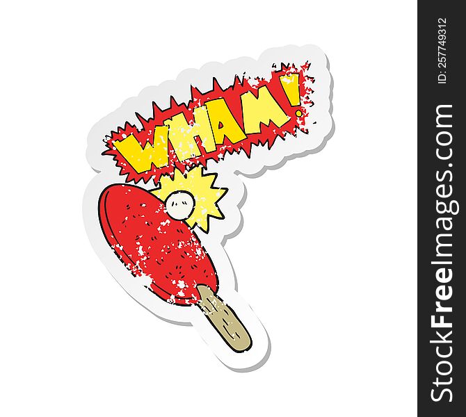 retro distressed sticker of a cartoon table tennis bat