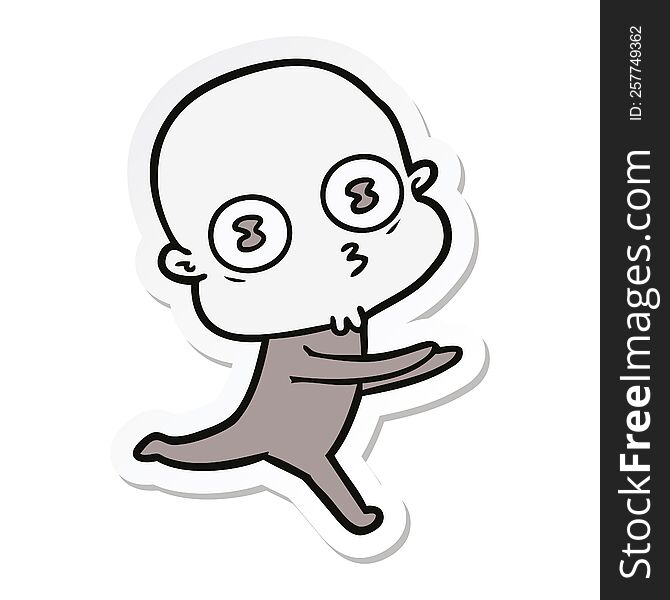 Sticker Of A Cartoon Weird Bald Spaceman Running