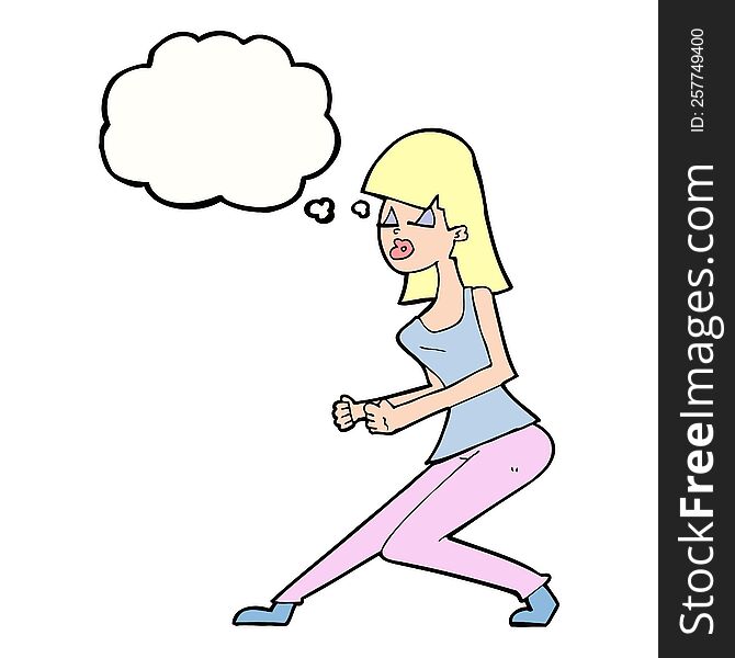 Cartoon Crazy Dancing Girl With Thought Bubble