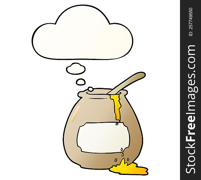 Cartoon Honey Pot And Thought Bubble In Smooth Gradient Style