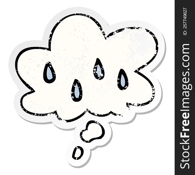 Cartoon Rain And Thought Bubble As A Distressed Worn Sticker