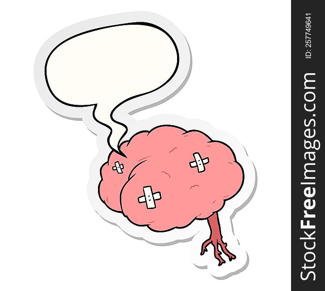 Cartoon Injured Brain And Speech Bubble Sticker