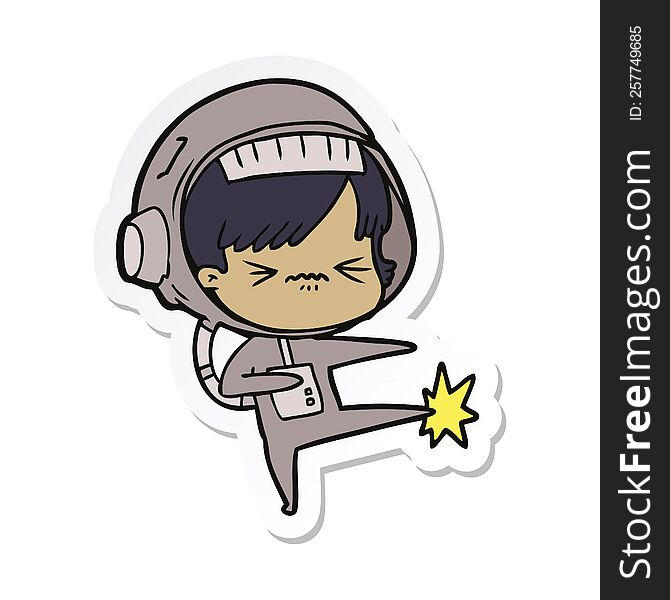 sticker of a angry cartoon space girl stubbing toe