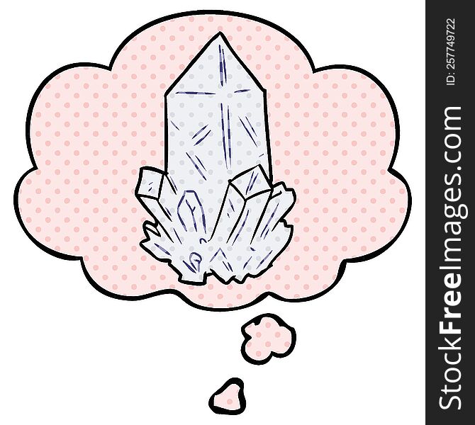 cartoon quartz crystal with thought bubble in comic book style