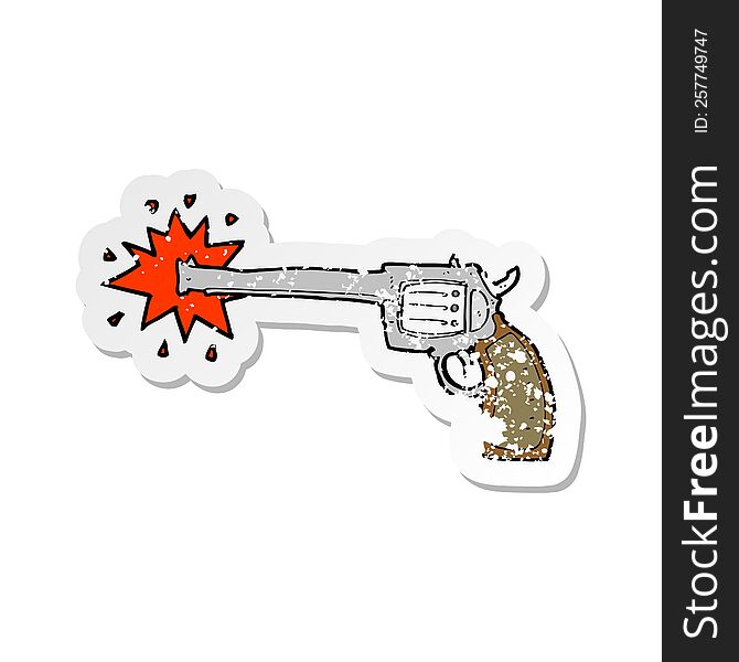 retro distressed sticker of a cartoon firing gun
