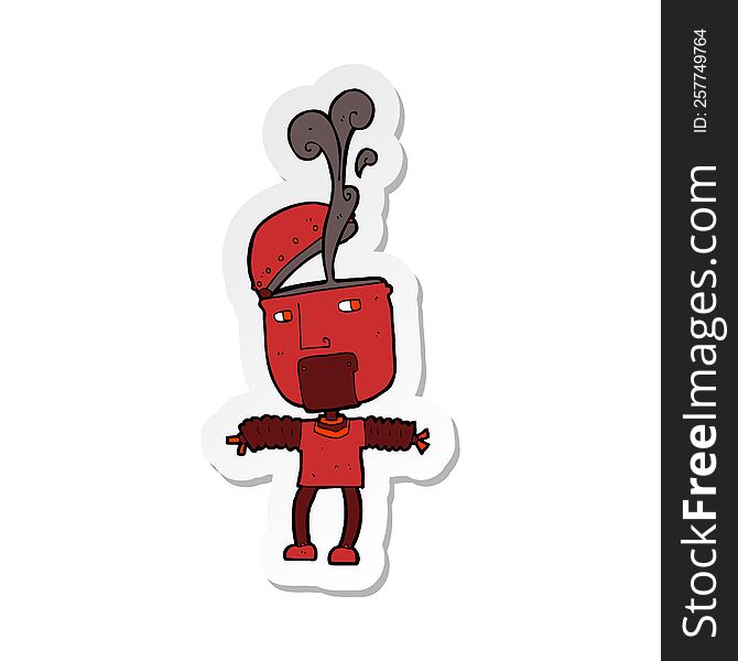 Sticker Of A Funny Cartoon Robot With Open Head