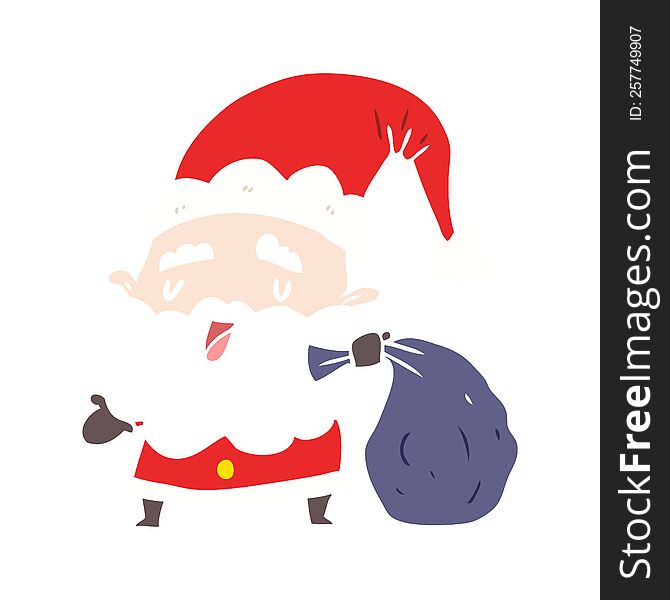 flat color style cartoon santa claus with sack. flat color style cartoon santa claus with sack