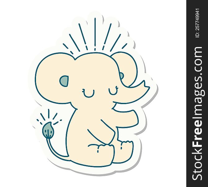 Sticker Of Tattoo Style Cute Elephant
