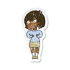 Retro Distressed Sticker Of A Cartoon Woman Making Who Me Gesture Royalty Free Stock Photos