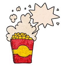 Cartoon Popcorn And Speech Bubble In Retro Texture Style Stock Image