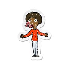 Retro Distressed Sticker Of A Cartoon Woman Telling Lies Stock Images