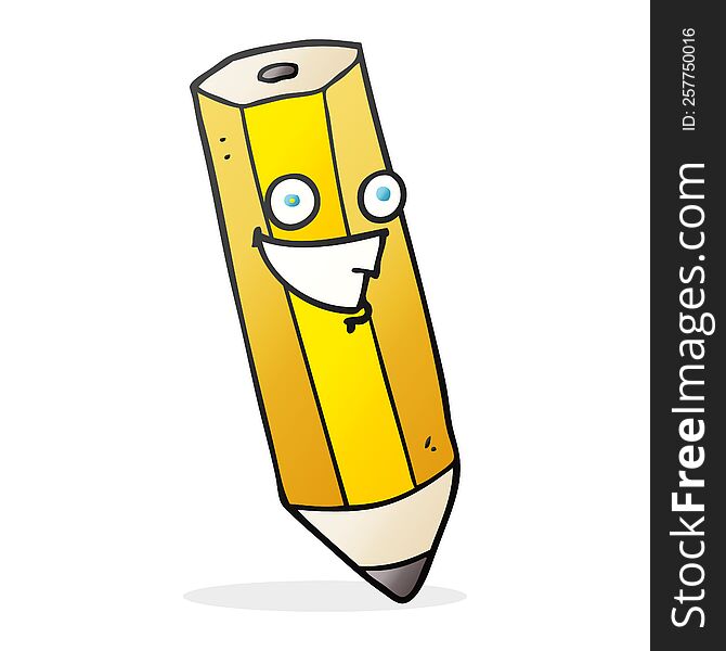 happy freehand drawn cartoon pencil. happy freehand drawn cartoon pencil