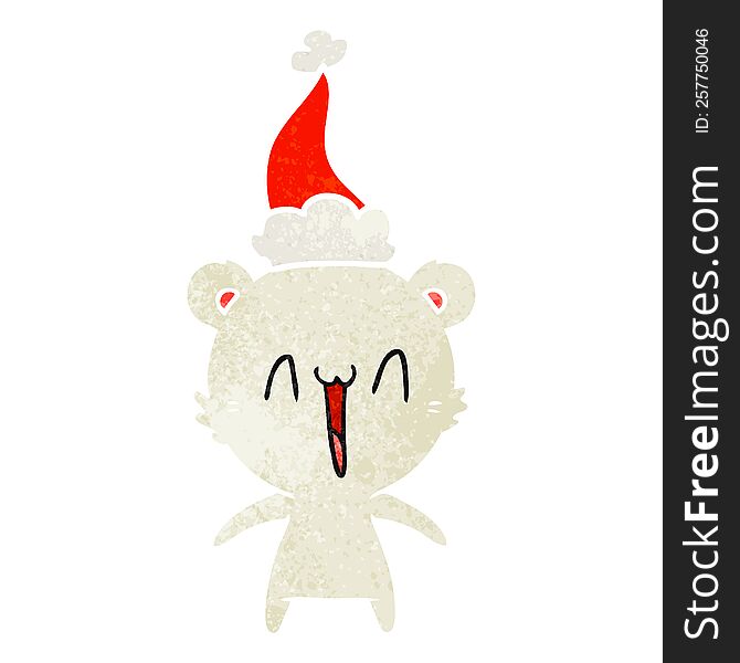 Happy Polar Bear Retro Cartoon Of A Wearing Santa Hat