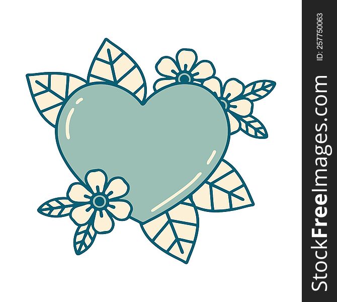 iconic tattoo style image of a botanical heart. iconic tattoo style image of a botanical heart