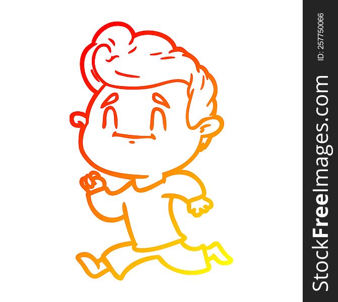 warm gradient line drawing happy cartoon man exercising