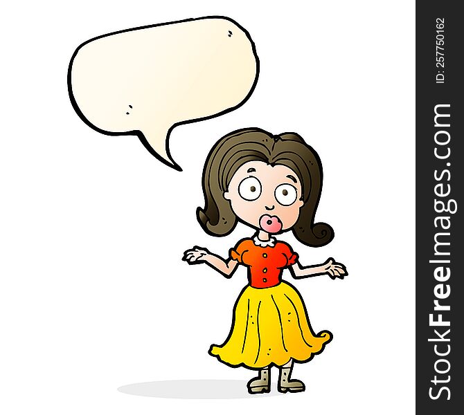 Cartoon Confused Girl With Speech Bubble