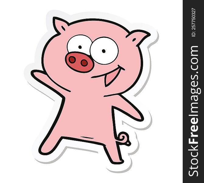 Sticker Of A Cheerful Dancing Pig Cartoon