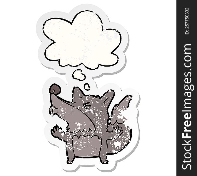 Cartoon Werewolf Howling And Thought Bubble As A Distressed Worn Sticker