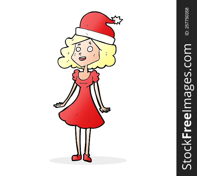 cartoon woman dressed for christmas