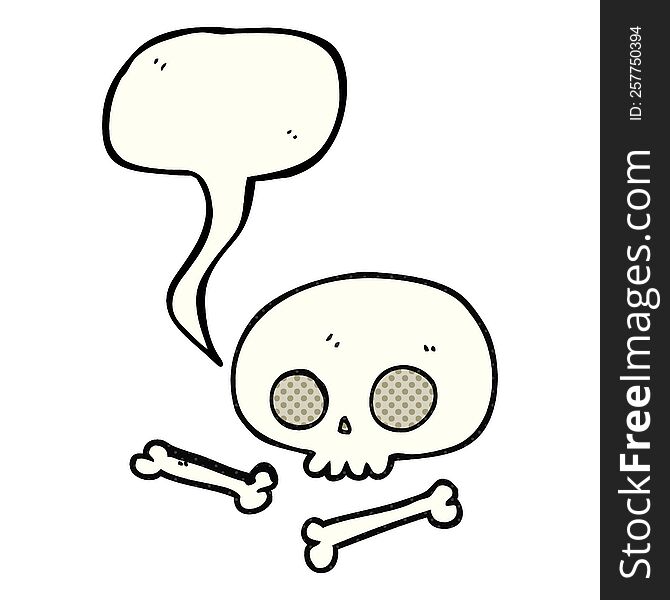 freehand drawn comic book speech bubble cartoon skull and bones