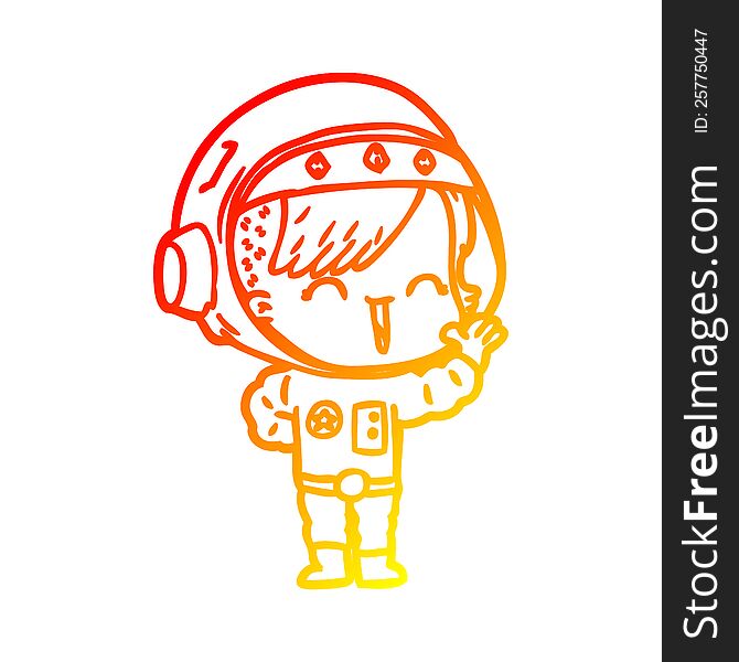 Warm Gradient Line Drawing Cartoon Happy Astronaut Girl Waving