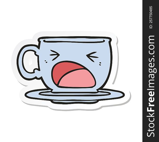 sticker of a cartoon shouting tea cup