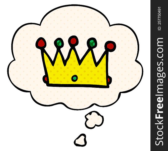 cartoon crown with thought bubble in comic book style